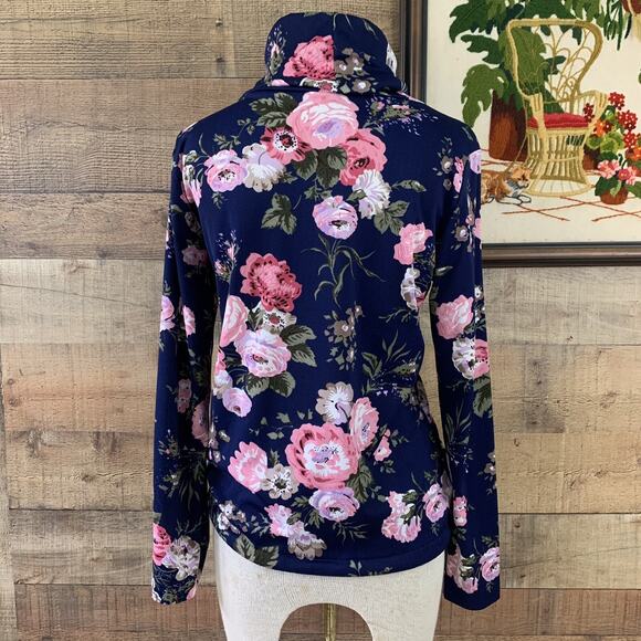Vintage 1970’s Romantic Dark Floral Turtleneck Tie Waist Hem Size Medium - Picture 5 of 9